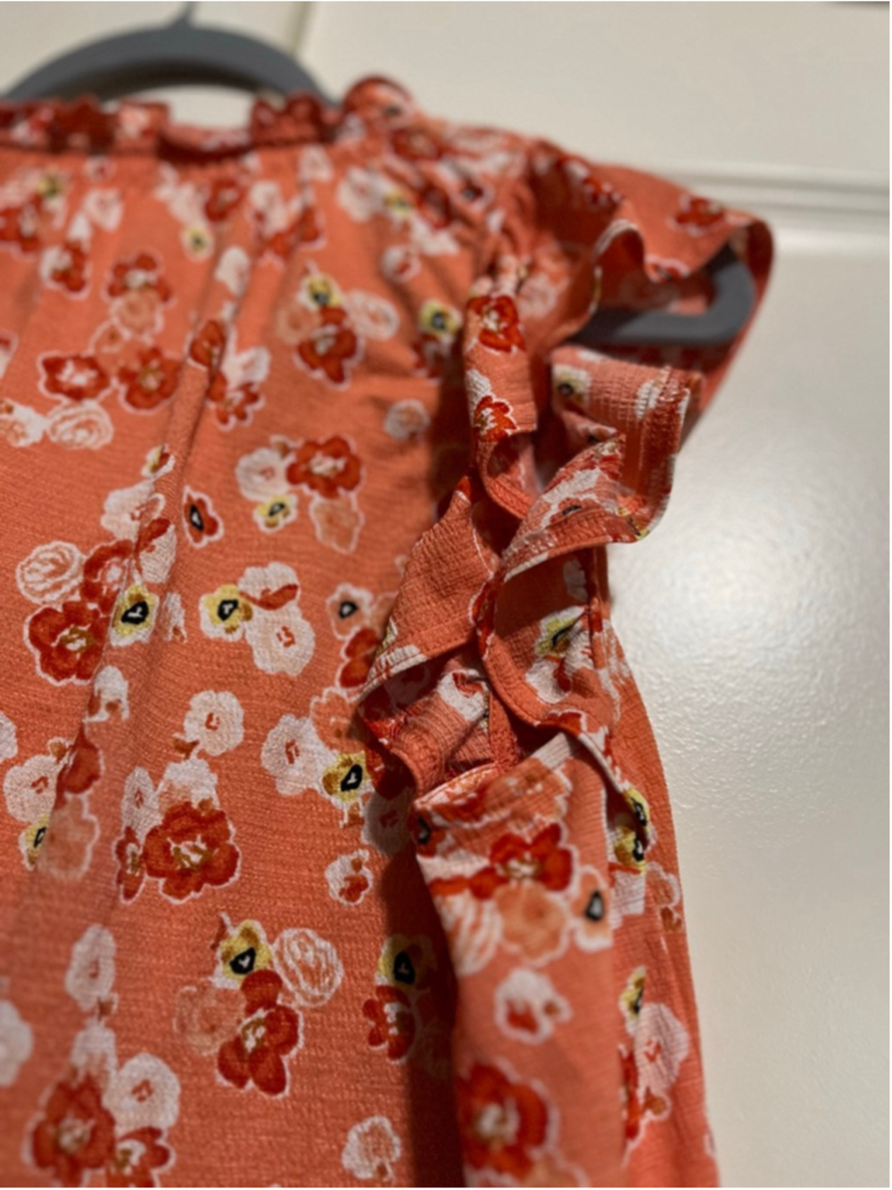 EUC Women's MELLODAY Orange Floral Blouse, Size L - Picture 5 of 9